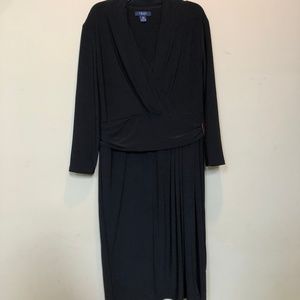 Chaps Black Wrap-Dress with Quarter Sleeves
